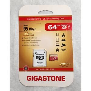 Gigastone Micro SDXC 64GB UHS-1 U3 A2 V30 4K Pro Series Memory Card W /Adapter
